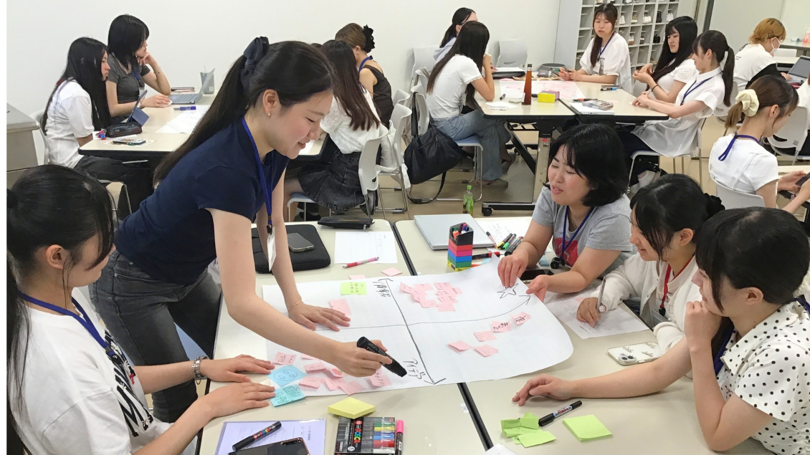 現場で得た気づきを持ち帰った学生たちは、グループワークに取り組みました。